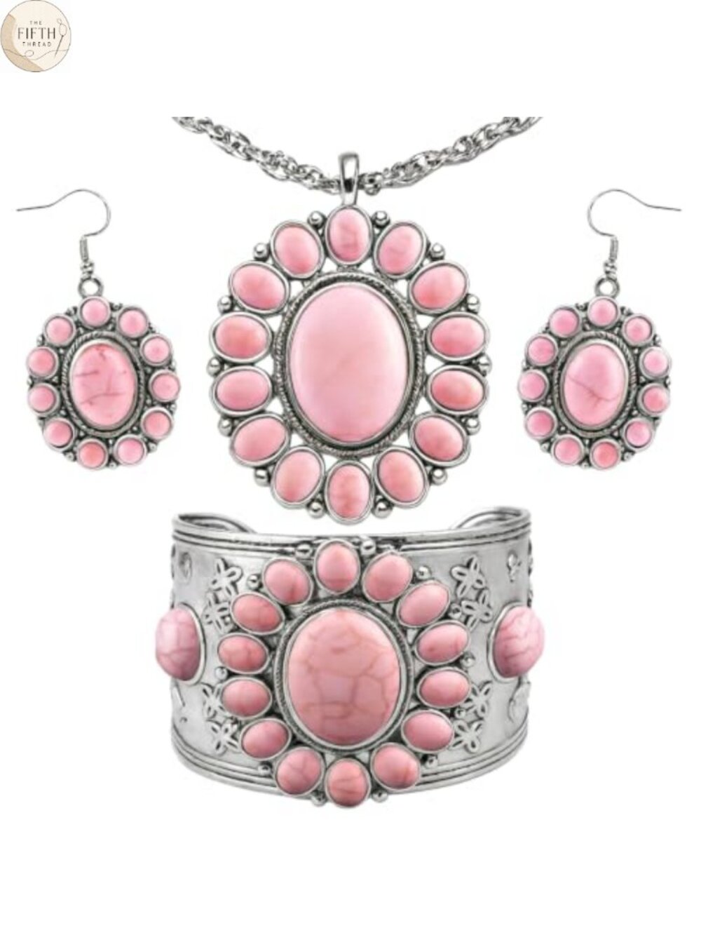 Howlite Western Jewelry Set Necklace Earrings Bracelet Bezel Set Gift